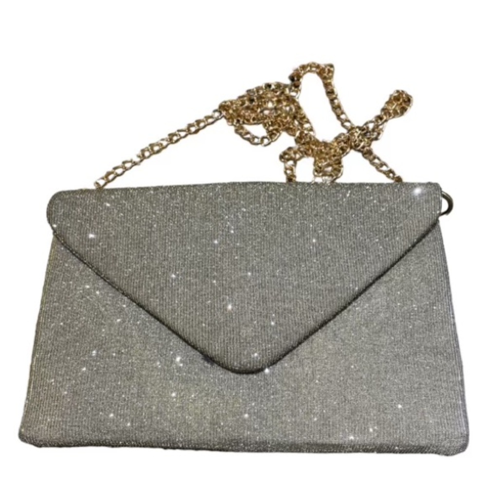 A New Day Silver Clutch with Gold Chain Straps
